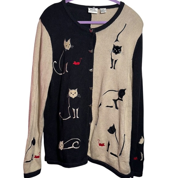 CJ Banks Sweaters - Vintage CJ Banks Cat Cardigan Womens X Embroidered Novelty Sweater PTP: 23"